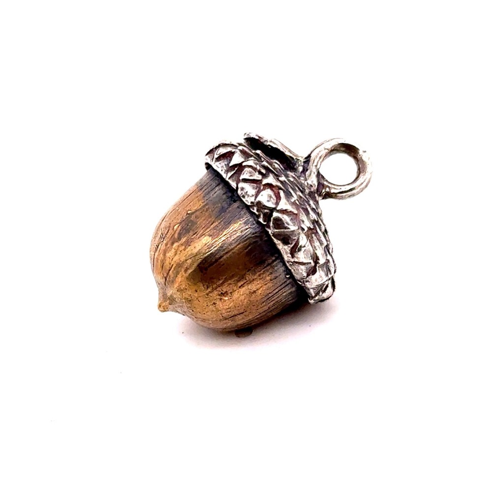 Handmade Sterling Silver and Brass Acorn Pendant Large 1 Inch Nature Charm